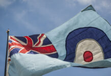 Blue flag with Union Jack and RAF roundel.