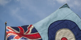 Blue flag with Union Jack and RAF roundel.