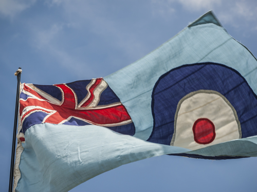 Blue flag with Union Jack and RAF roundel.