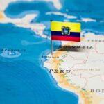 Flag of Ecuador on map near Peru.