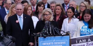 Public figures speaking at an anti-abortion rally.