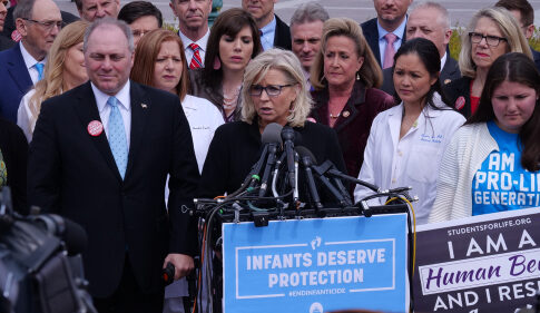 Public figures speaking at an anti-abortion rally.