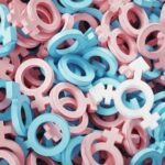 Pink and blue gender symbols scattered together.