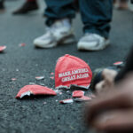 Broken hat on the ground.