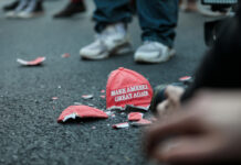 Broken hat on the ground.