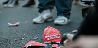 Broken hat on the ground.