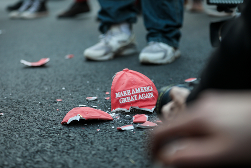 Broken hat on the ground.