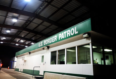 U.S. Border Patrol building at night.