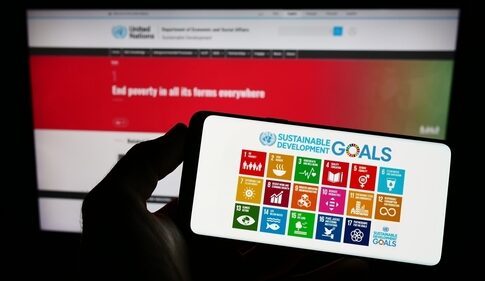 UN Sustainable Development Goals displayed on smartphone screen.