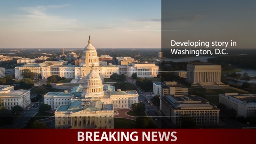 shutterstock_2756073363.jpg Aerial view of the Capitol building in Washington D.C. with a breaking news banner