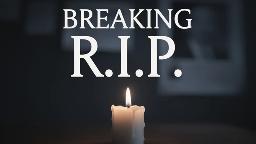 shutterstock_2767076675.jpg A lit candle with the text 'BREAKING R.I.P.' above it