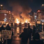 WATCH: Protest CHAOS Erupts at Detention Center… Protesters marching in a street with signs, flames visible in the background