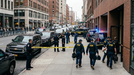 Fbi,Swarming,The,Scene,Of,A,Crime FBI agents conducting an operation at a city street crime scene