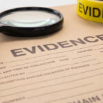Evidence folder with magnifying glass and evidence tape.