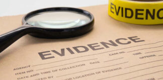 Evidence folder with magnifying glass and evidence tape.