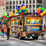 Bishop Backtracks After Pride Taunts San Francisco trolley adorned with pride decorations and balloons.
