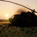 Iran Downs US Chopper — Then Whiplash Abandoned military helicopter in a grassy field during sunset