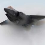 Outnumbered F-35s Dragged Into Knifefights Stealth fighter jet piercing a vapor cloud