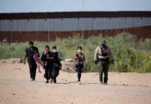 Mass Kidnapping Crisis Exposed Group walking on a dusty path near a tall border fence