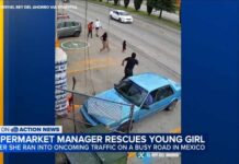 Supermarket manager saves child from oncoming traffic in Mexico