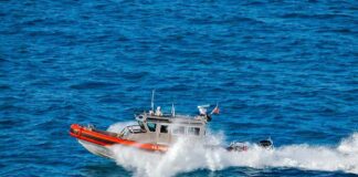 coast guard patrol boat speeding across open ocean
