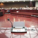 ActBlue Stonewalls Congress — Why Go Silent? Conference microphone on a podium in a courtroom