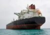 Large oil tanker anchored in calm sea