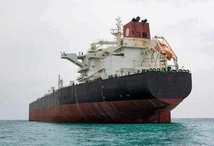 Large oil tanker anchored in calm sea