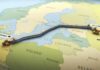 Pipeline route across Baltic Sea on European map