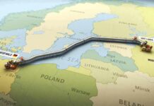 Pipeline route across Baltic Sea on European map