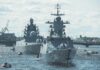 Submarine Slip-Ups Rattle Deterrence Two modern naval warships anchored on a river
