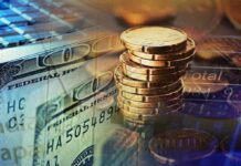 Gold Doomsday Date? The Math Crumbles Stack of coins with US dollar bills and financial data overlay