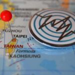 Map of Taiwan with red pin and earthquake icon