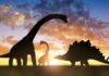 dinosaur silhouettes at sunset