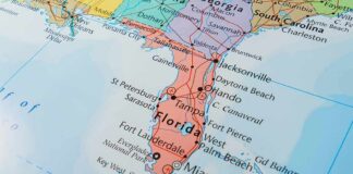 Map of Florida and surrounding regions